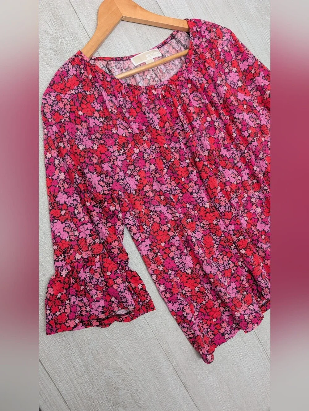 Michael Kors Floral Blouse - Casual Ruffle Sleeve Top Sz L.